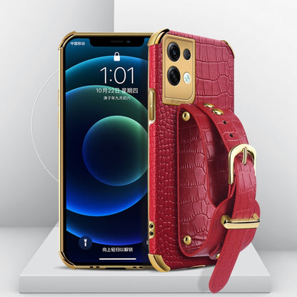 Electroplated TPU Crocodile Pattern Leather Case with Wrist Strap, For OPPO A17, For Realme C21Y, For Realme C33, For OPPO Reno8 Pro+