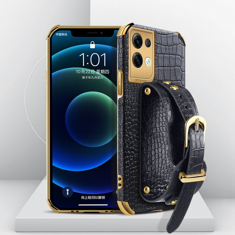 Electroplated TPU Crocodile Pattern Leather Case with Wrist Strap, For OPPO A17, For Realme C21Y, For Realme C33, For OPPO Reno8 Pro+