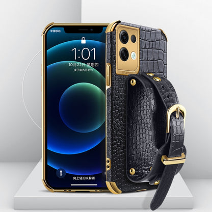 Electroplated TPU Crocodile Pattern Leather Case with Wrist Strap, For OPPO A17, For Realme C21Y, For Realme C33, For OPPO Reno8 Pro+