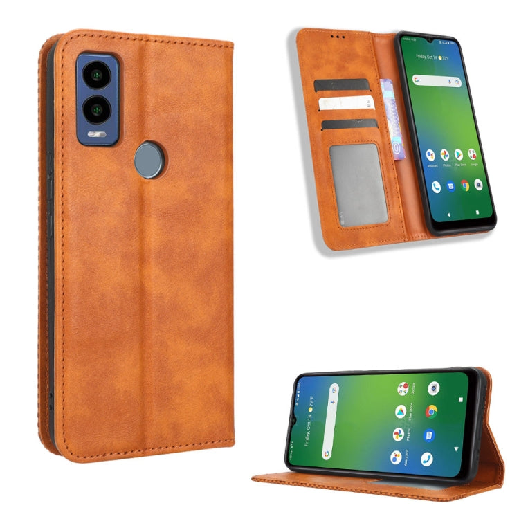 Magnetic Buckle Retro Texture Leather Phone Case, For Cricket Debut Smart, For Cricket Icon 4, For Cricket Innovate E 5G, For OPPO A1 Pro, For Realme 10 4G, For Realme 10 Pro