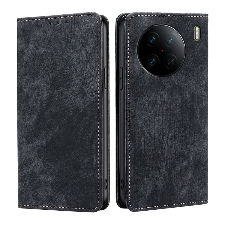RFID Anti-theft Brush Magnetic Leather Phone Case, For vivo X90 Pro 5G
