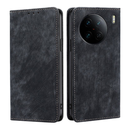 RFID Anti-theft Brush Magnetic Leather Phone Case, For vivo X90 Pro 5G