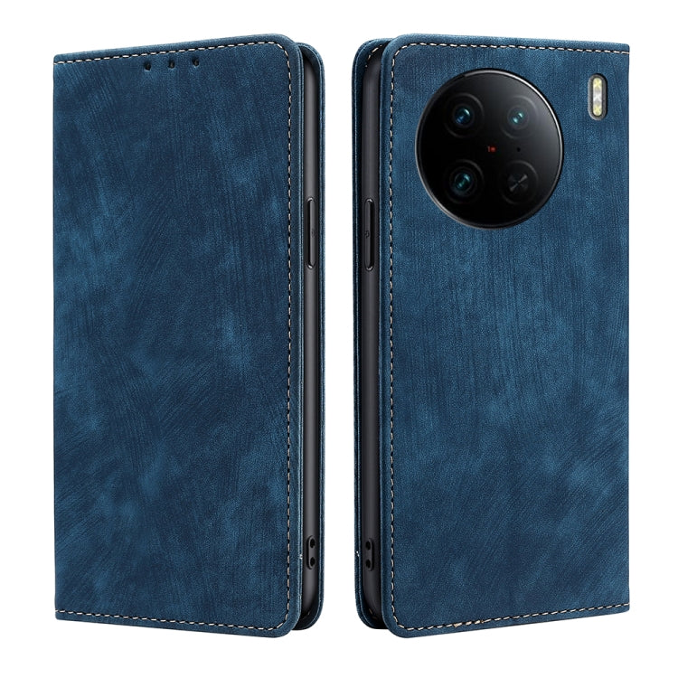 RFID Anti-theft Brush Magnetic Leather Phone Case, For vivo X90 Pro 5G