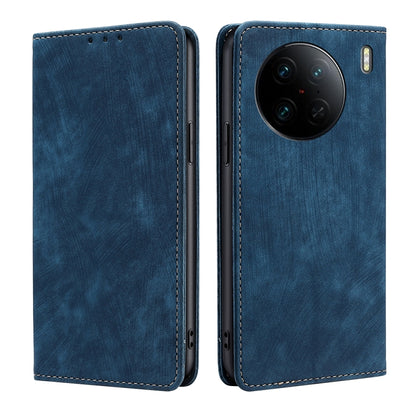 RFID Anti-theft Brush Magnetic Leather Phone Case, For vivo X90 Pro 5G