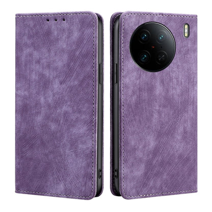 RFID Anti-theft Brush Magnetic Leather Phone Case, For vivo X90 Pro 5G