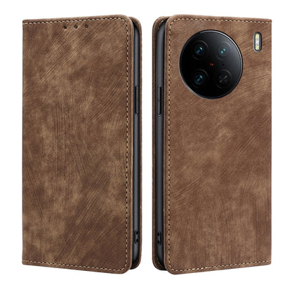 RFID Anti-theft Brush Magnetic Leather Phone Case, For vivo X90 Pro 5G