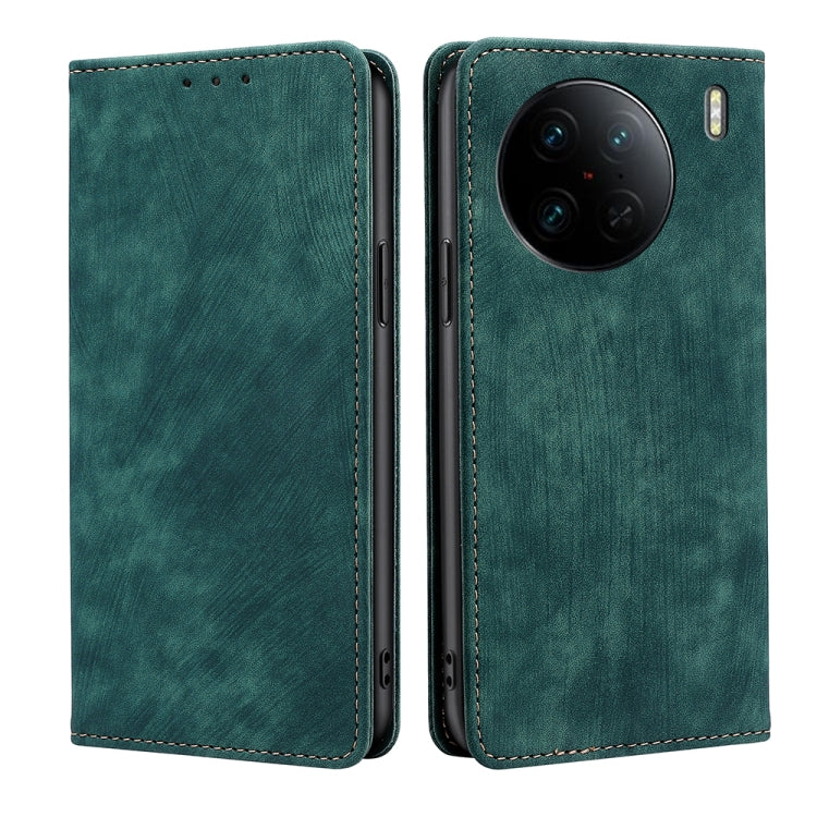 RFID Anti-theft Brush Magnetic Leather Phone Case, For vivo X90 Pro 5G
