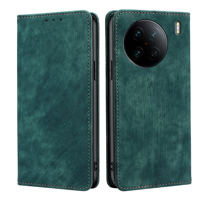 RFID Anti-theft Brush Magnetic Leather Phone Case, For vivo X90 Pro 5G