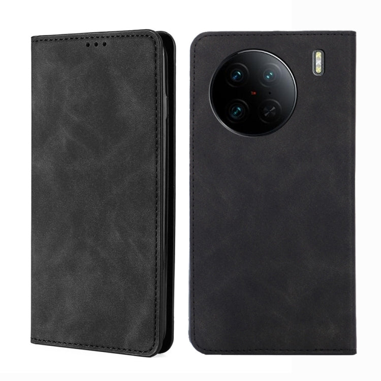 Skin Feel Magnetic Horizontal Flip Leather Phone Case, For vivo X90 Pro 5G