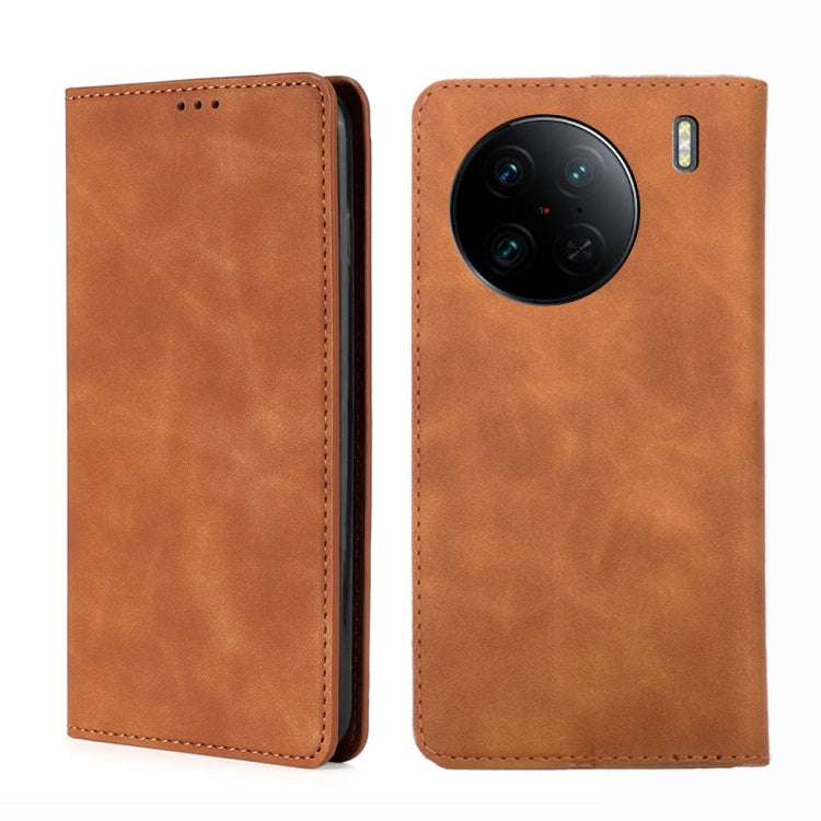 Skin Feel Magnetic Horizontal Flip Leather Phone Case, For vivo X90 Pro 5G
