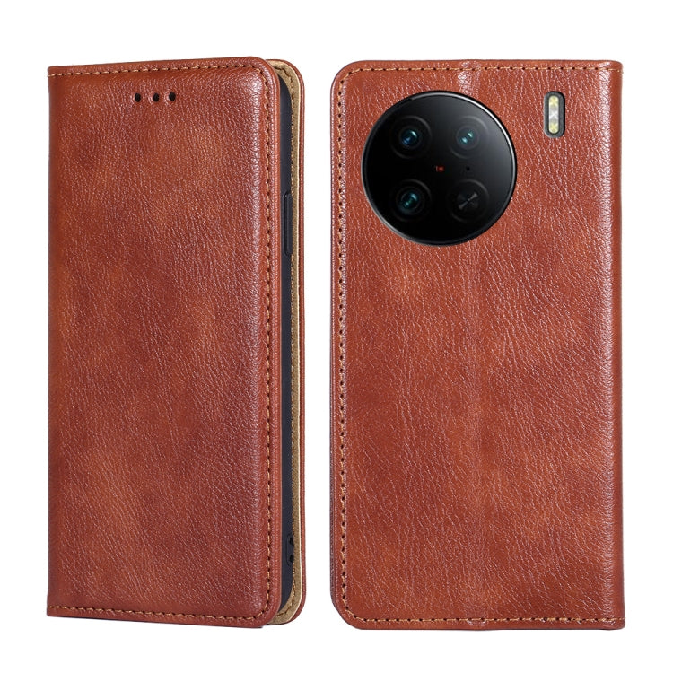 Gloss Oil Solid Color Magnetic Leather Phone Case, For vivo X90 Pro 5G