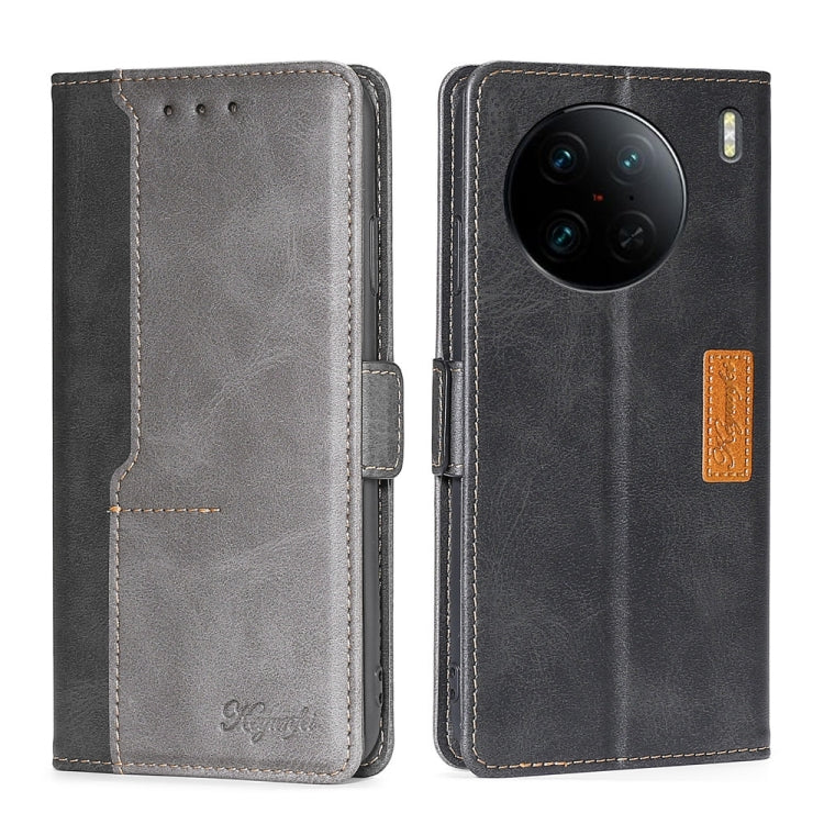 Contrast Color Side Buckle Leather Phone Case, For vivo X90 Pro 5G