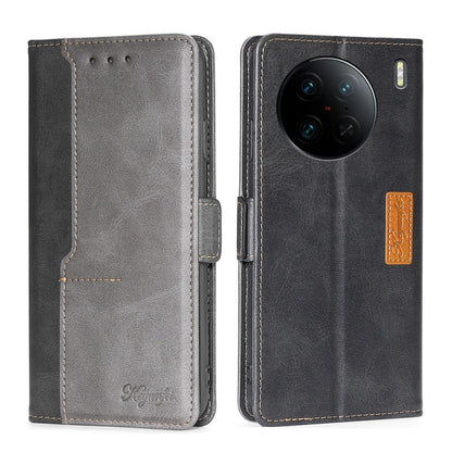 Contrast Color Side Buckle Leather Phone Case, For vivo X90 Pro 5G