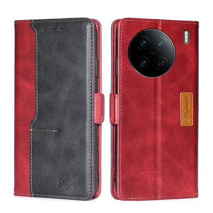 Contrast Color Side Buckle Leather Phone Case, For vivo X90 Pro 5G