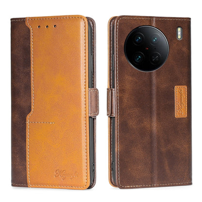 Contrast Color Side Buckle Leather Phone Case, For vivo X90 Pro 5G