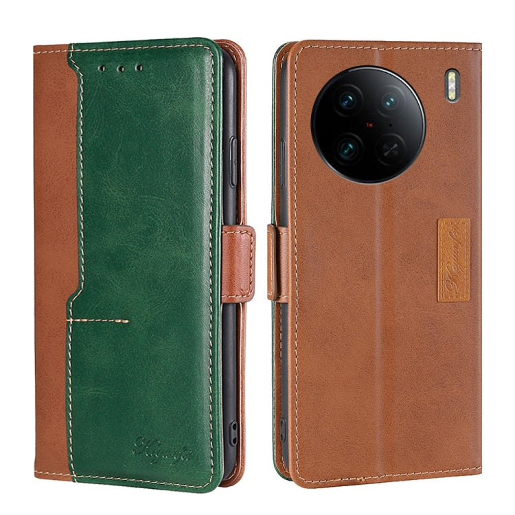 Contrast Color Side Buckle Leather Phone Case, For vivo X90 Pro 5G