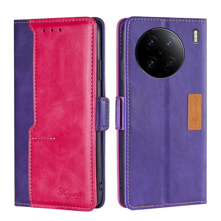 Contrast Color Side Buckle Leather Phone Case, For vivo X90 Pro 5G