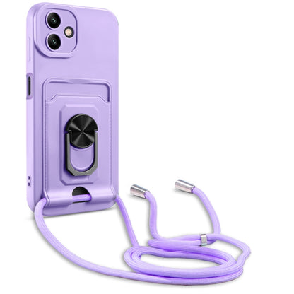Ring Kickstand Card Wallet TPU Phone Case with Lanyard, For Samsung Galaxy A04 / M13 5G, For Xiaomi Redmi A1+