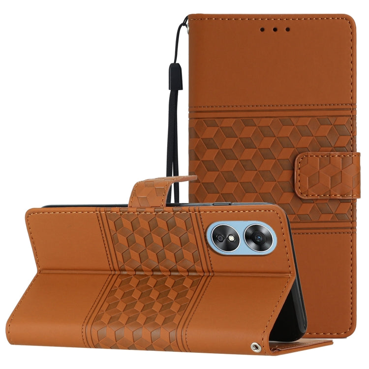 Diamond Embossed Skin Feel Leather Phone Case with Lanyard, For OPPO A17, For OPPO A57 2022, For OPPO A74 / A54 / A93, For OPPO A76 / A36 / A96