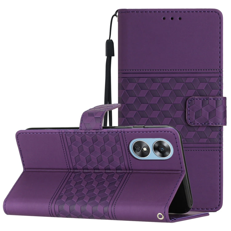 Diamond Embossed Skin Feel Leather Phone Case with Lanyard, For OPPO A17, For OPPO A57 2022, For OPPO A74 / A54 / A93, For OPPO A76 / A36 / A96
