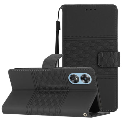 Diamond Embossed Skin Feel Leather Phone Case with Lanyard, For OPPO A17, For OPPO A57 2022, For OPPO A74 / A54 / A93, For OPPO A76 / A36 / A96