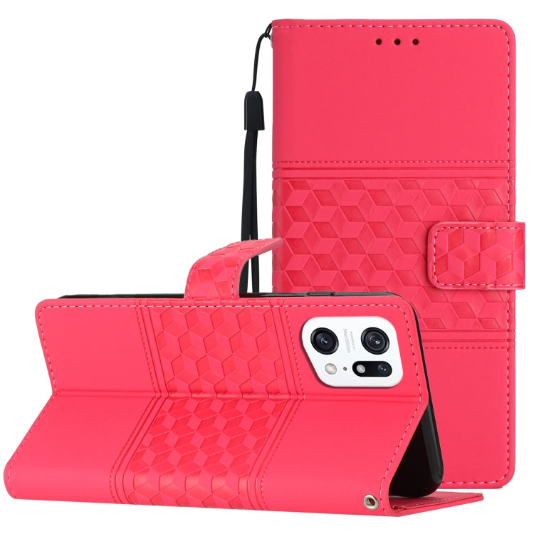 Diamond Embossed Skin Feel Leather Phone Case with Lanyard, For OPPO A94 5G, For OPPO Find X5, For OPPO Find X5 Lite, For OPPO Find X5 Pro