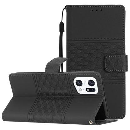 Diamond Embossed Skin Feel Leather Phone Case with Lanyard, For OPPO A94 5G, For OPPO Find X5, For OPPO Find X5 Lite, For OPPO Find X5 Pro