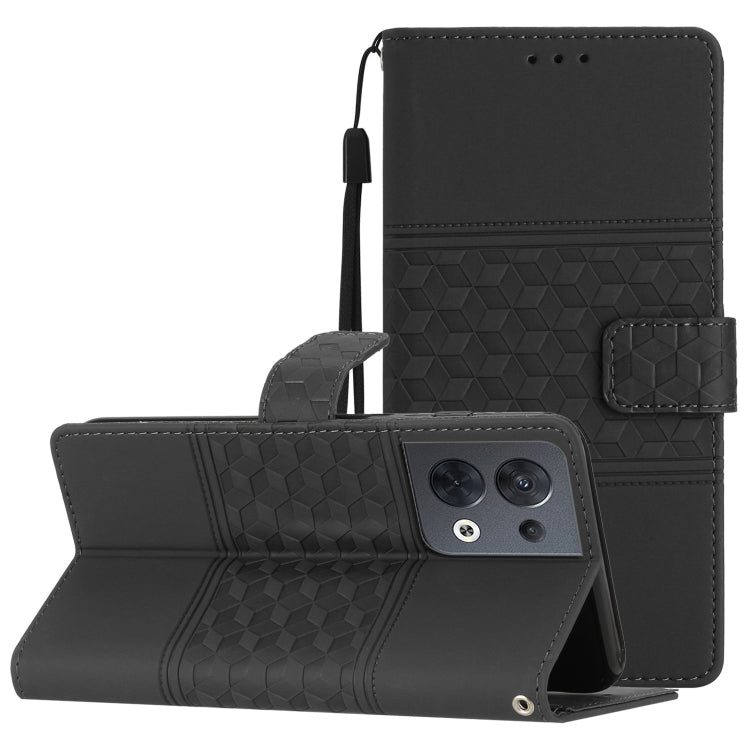 Diamond Embossed Skin Feel Leather Phone Case with Lanyard, For OPPO Reno8 5G, For OPPO Reno8 Lite 5G, For OPPO Reno8 Pro 5G