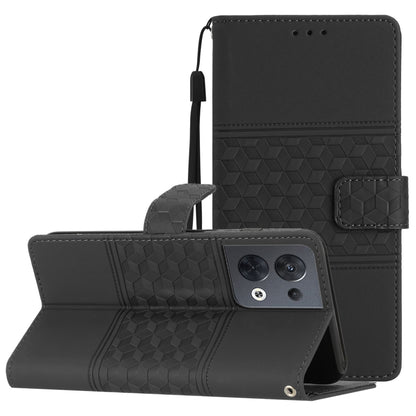 Diamond Embossed Skin Feel Leather Phone Case with Lanyard, For OPPO Reno8 5G, For OPPO Reno8 Lite 5G, For OPPO Reno8 Pro 5G