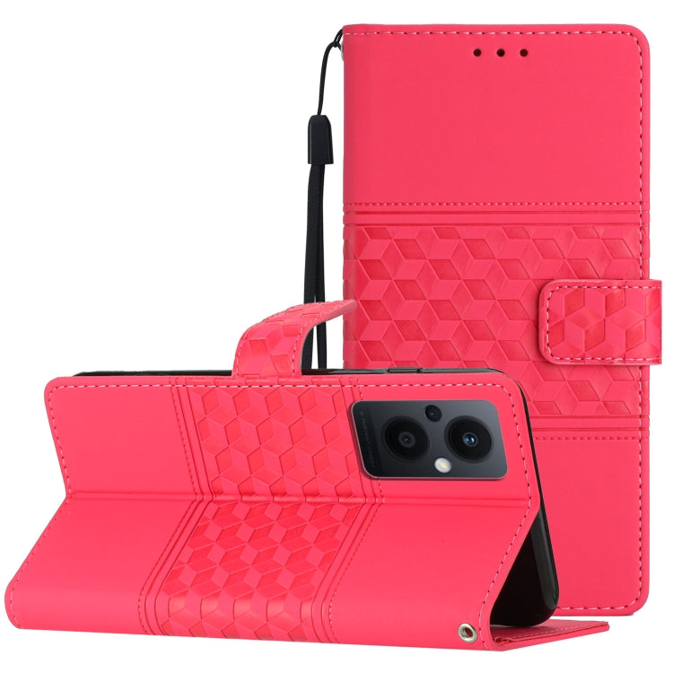 Diamond Embossed Skin Feel Leather Phone Case with Lanyard, For OPPO Reno8 5G, For OPPO Reno8 Lite 5G, For OPPO Reno8 Pro 5G