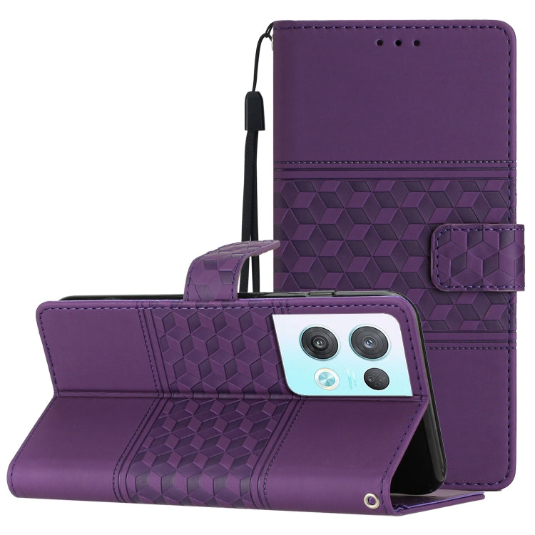Diamond Embossed Skin Feel Leather Phone Case with Lanyard, For OPPO Reno8 5G, For OPPO Reno8 Lite 5G, For OPPO Reno8 Pro 5G