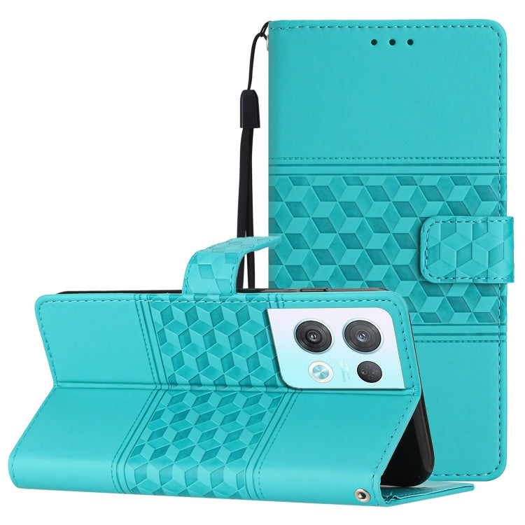 Diamond Embossed Skin Feel Leather Phone Case with Lanyard, For OPPO Reno8 5G, For OPPO Reno8 Lite 5G, For OPPO Reno8 Pro 5G