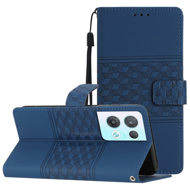 Diamond Embossed Skin Feel Leather Phone Case with Lanyard, For OPPO Reno8 5G, For OPPO Reno8 Lite 5G, For OPPO Reno8 Pro 5G