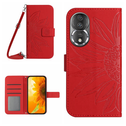 HT04 Skin Feel Sun Flower Embossed Flip Leather Phone Case with Lanyard, For Honor 80, For Honor 80 Pro