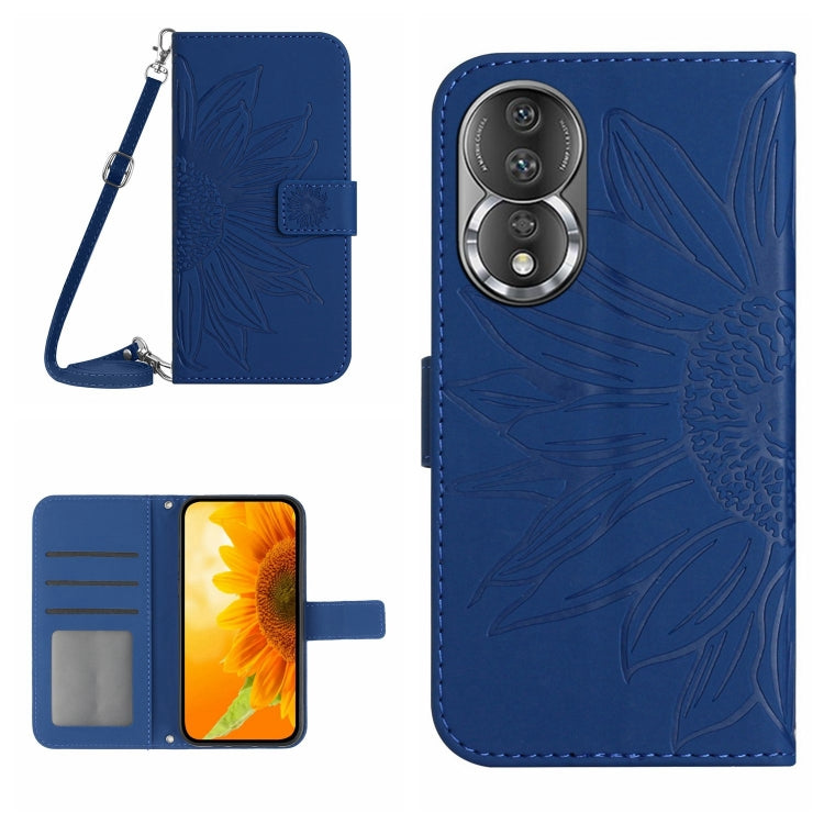 HT04 Skin Feel Sun Flower Embossed Flip Leather Phone Case with Lanyard, For Honor 80, For Honor 80 Pro