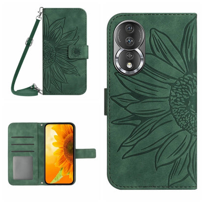 HT04 Skin Feel Sun Flower Embossed Flip Leather Phone Case with Lanyard, For Honor 80, For Honor 80 Pro