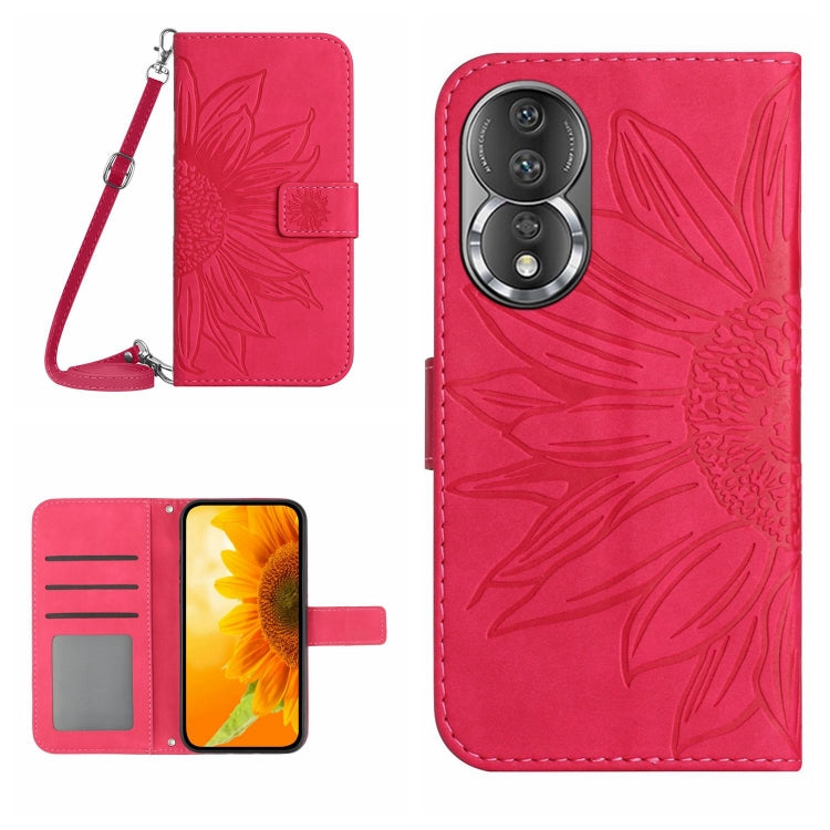 HT04 Skin Feel Sun Flower Embossed Flip Leather Phone Case with Lanyard, For Honor 80, For Honor 80 Pro
