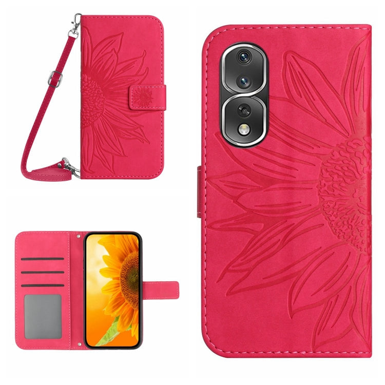 HT04 Skin Feel Sun Flower Embossed Flip Leather Phone Case with Lanyard, For Honor 80, For Honor 80 Pro