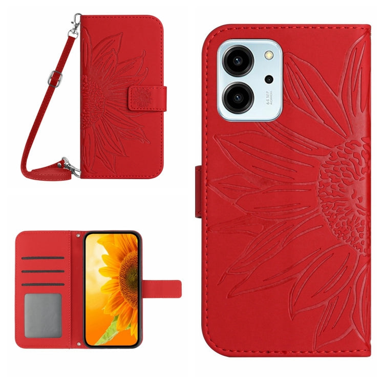 HT04 Skin Feel Sun Flower Embossed Flip Leather Phone Case with Lanyard, For Honor 80 SE, For Motorola Moto G Play 2023