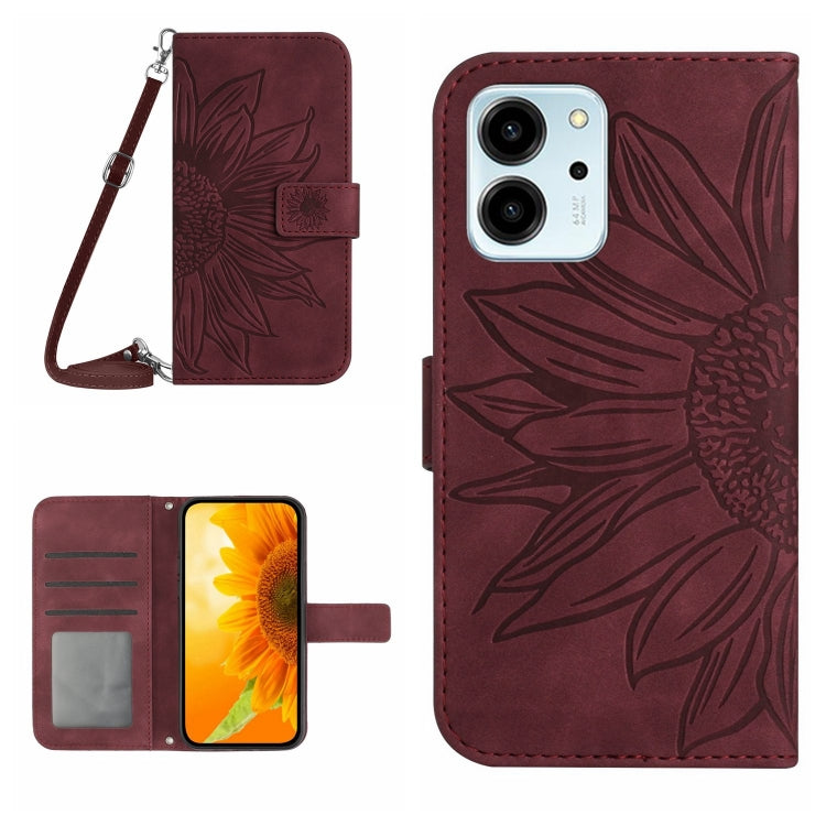 HT04 Skin Feel Sun Flower Embossed Flip Leather Phone Case with Lanyard, For Honor 80 SE, For Motorola Moto G Play 2023