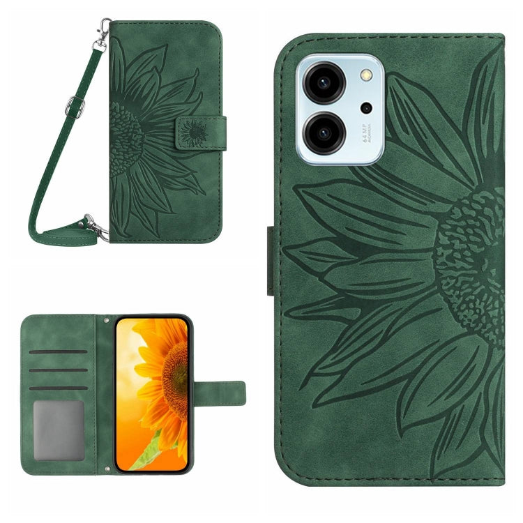HT04 Skin Feel Sun Flower Embossed Flip Leather Phone Case with Lanyard, For Honor 80 SE, For Motorola Moto G Play 2023