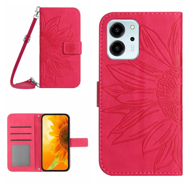 HT04 Skin Feel Sun Flower Embossed Flip Leather Phone Case with Lanyard, For Honor 80 SE, For Motorola Moto G Play 2023