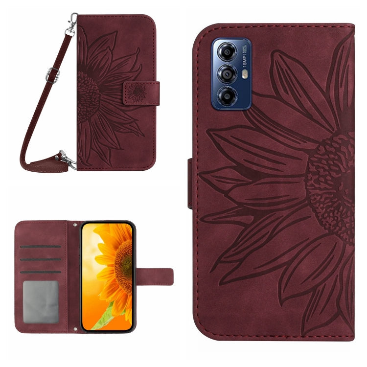 HT04 Skin Feel Sun Flower Embossed Flip Leather Phone Case with Lanyard, For Honor 80 SE, For Motorola Moto G Play 2023