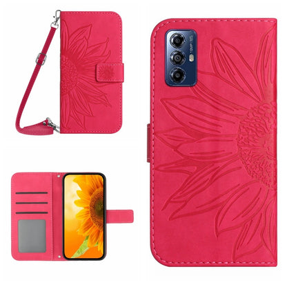HT04 Skin Feel Sun Flower Embossed Flip Leather Phone Case with Lanyard, For Honor 80 SE, For Motorola Moto G Play 2023