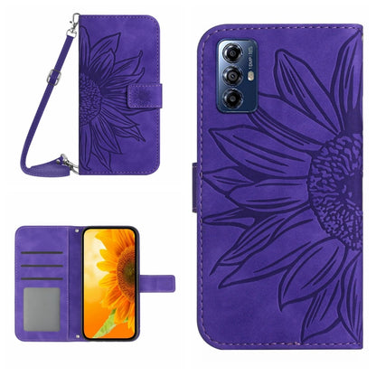 HT04 Skin Feel Sun Flower Embossed Flip Leather Phone Case with Lanyard, For Honor 80 SE, For Motorola Moto G Play 2023