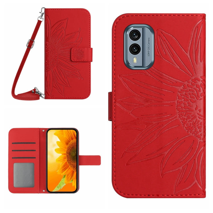 HT04 Skin Feel Sun Flower Embossed Flip Leather Phone Case with Lanyard, For Nokia X30, For Samsung Galaxy A34 5G