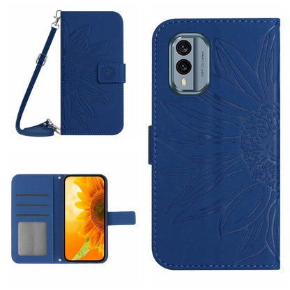 HT04 Skin Feel Sun Flower Embossed Flip Leather Phone Case with Lanyard, For Nokia X30, For Samsung Galaxy A34 5G