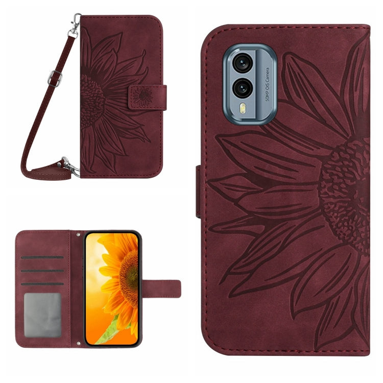 HT04 Skin Feel Sun Flower Embossed Flip Leather Phone Case with Lanyard, For Nokia X30, For Samsung Galaxy A34 5G