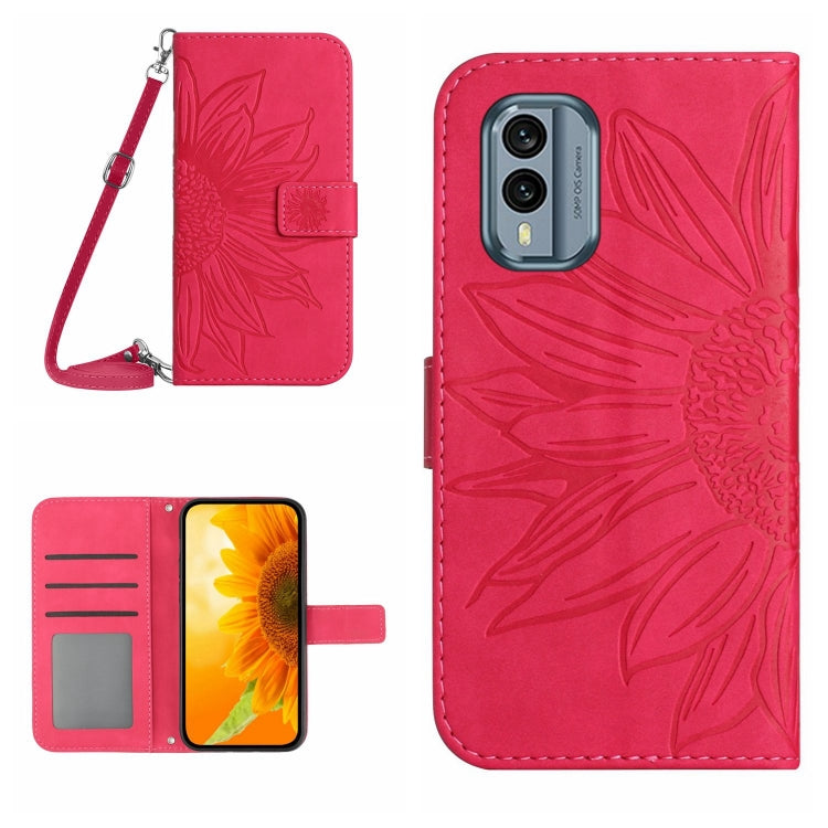HT04 Skin Feel Sun Flower Embossed Flip Leather Phone Case with Lanyard, For Nokia X30, For Samsung Galaxy A34 5G