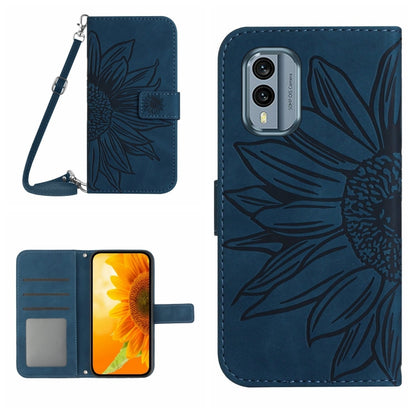 HT04 Skin Feel Sun Flower Embossed Flip Leather Phone Case with Lanyard, For Nokia X30, For Samsung Galaxy A34 5G